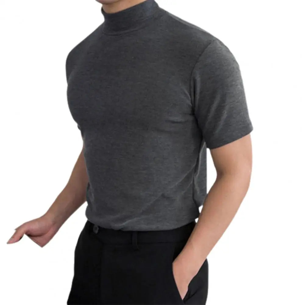 Men T-shirts Summer Fitness Short Sleeve Tees High Collar Basic T-shirt Base T Shirt for Men's Tops camisa masculina 짝퉁명품 남성의류
