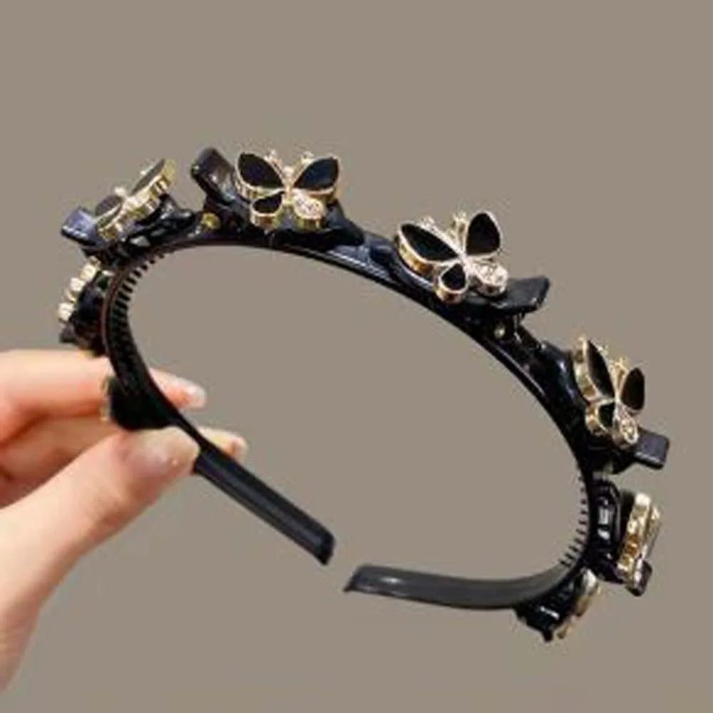 Hair Accessories Elegant Hair Bands with Clips Shiny Sweet Women Butterfly Hair Hoop Hair Weaving Tool Headwear Hairband Gifts
