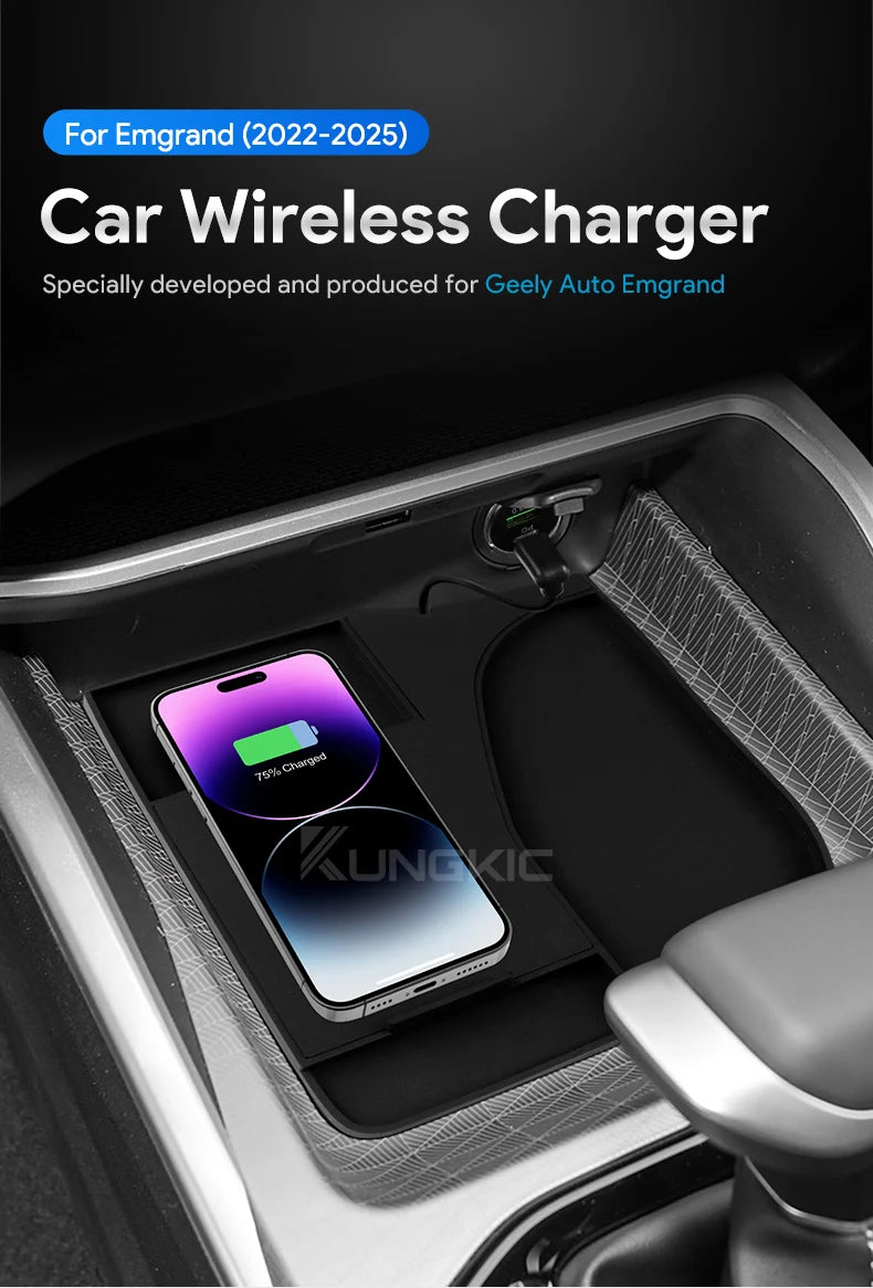 Car Wireless Charger Pad Stable Fast Charging For Geely Emgrand 2022-2025 Center Console Storage Box Trim Decoration Accessories