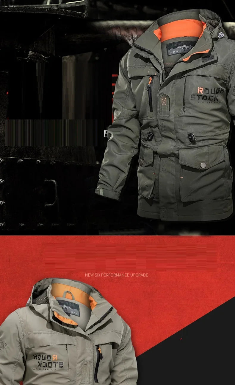 Men Cargo Hooded Casual Military Jacket Men Fashion Windproof Bomber Mens Jacket New Winter Windbreaker Pilot Coat Men Clothing