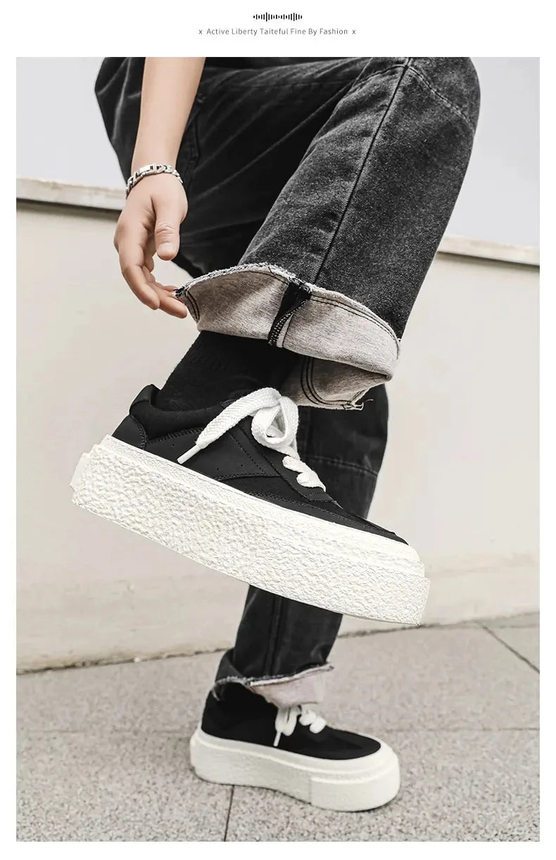 Men Fashionable Casual Sports Shoes Black White Thick-soled Lightweight Comfortable Outdoor White Sneakers Men Size 38-46