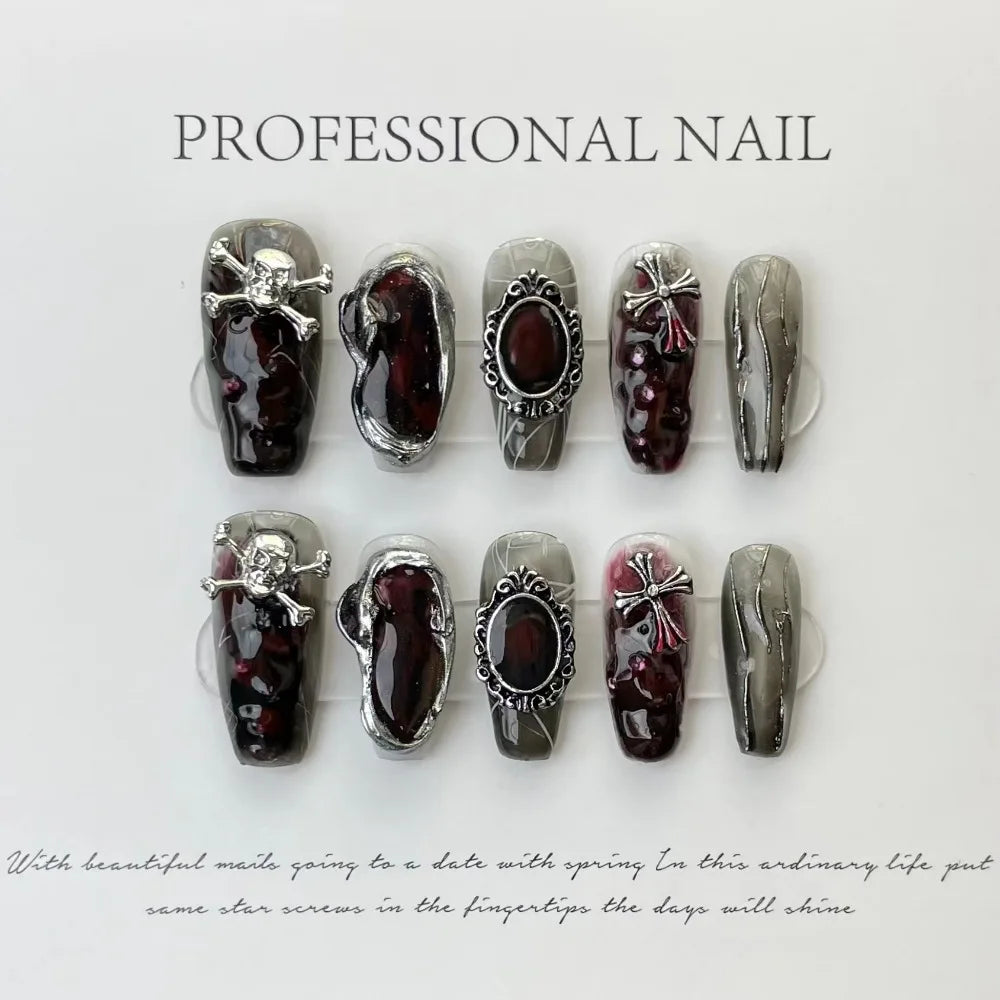 “Halloween Collection” Cross-Border Export Funny Pumpkin Halloween Atmosphere Handmade Nail Stickers, Press-On False Nails 10pcs