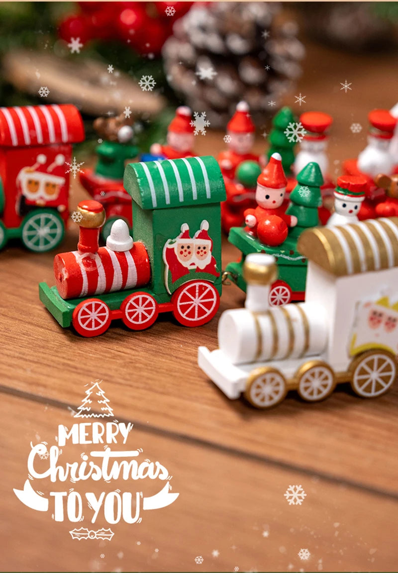 Christmas Decorations 2025 Christmas Wooden Train Xmas Tree Ornament Navidad Noel Home Decor New Year's Eve Decorations Kid Gift