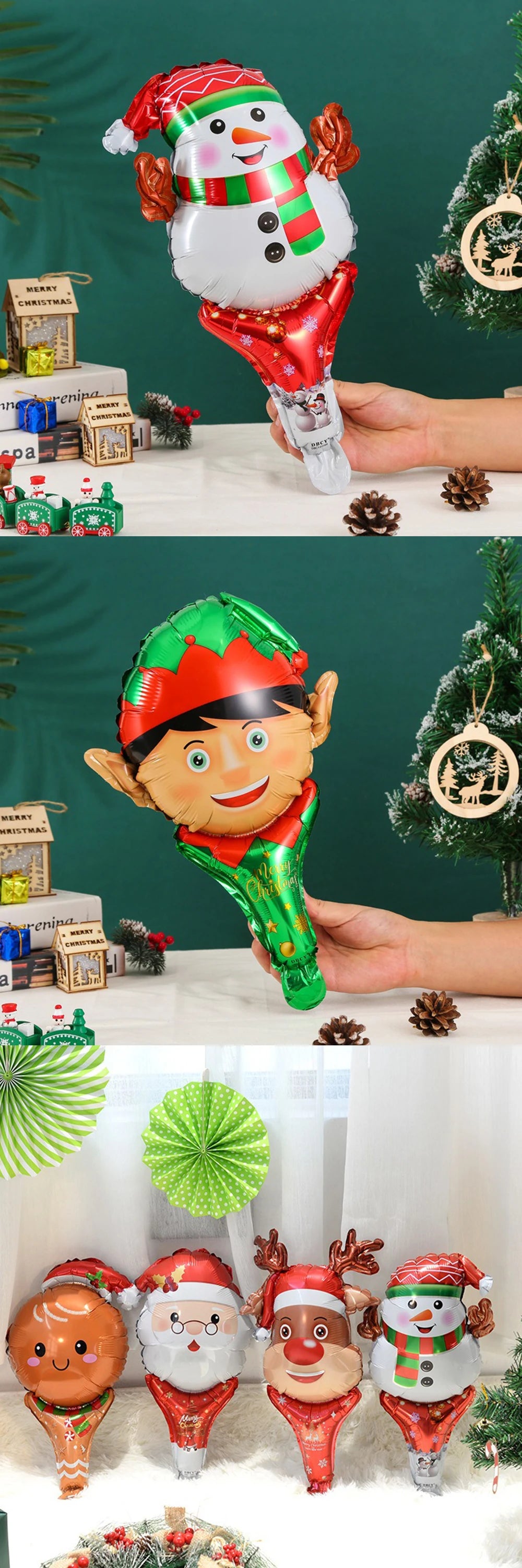 10PCS Christmas Handheld Balloons Santa Snowman Elk Gingerbread Man DIY New Year Merry Christmas Atmosphere Party Decoration ZYF