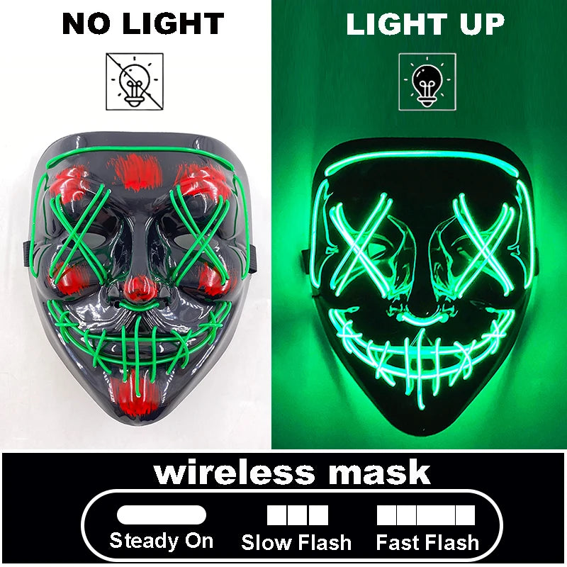 Halloween Letter V Horror Mask and colorful gloves Wireless Scary Glowing Mask for man women Festival party costume supplies