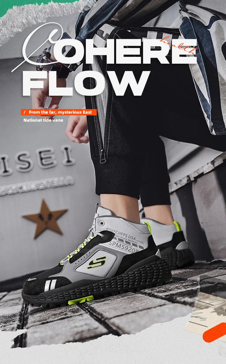 Men's Shoes 2025 New Outdoor Leisure Sports Mesh Shoes Driving To Work Thick Soled Wear-resistant Black Mid Top Trendy Sneakers