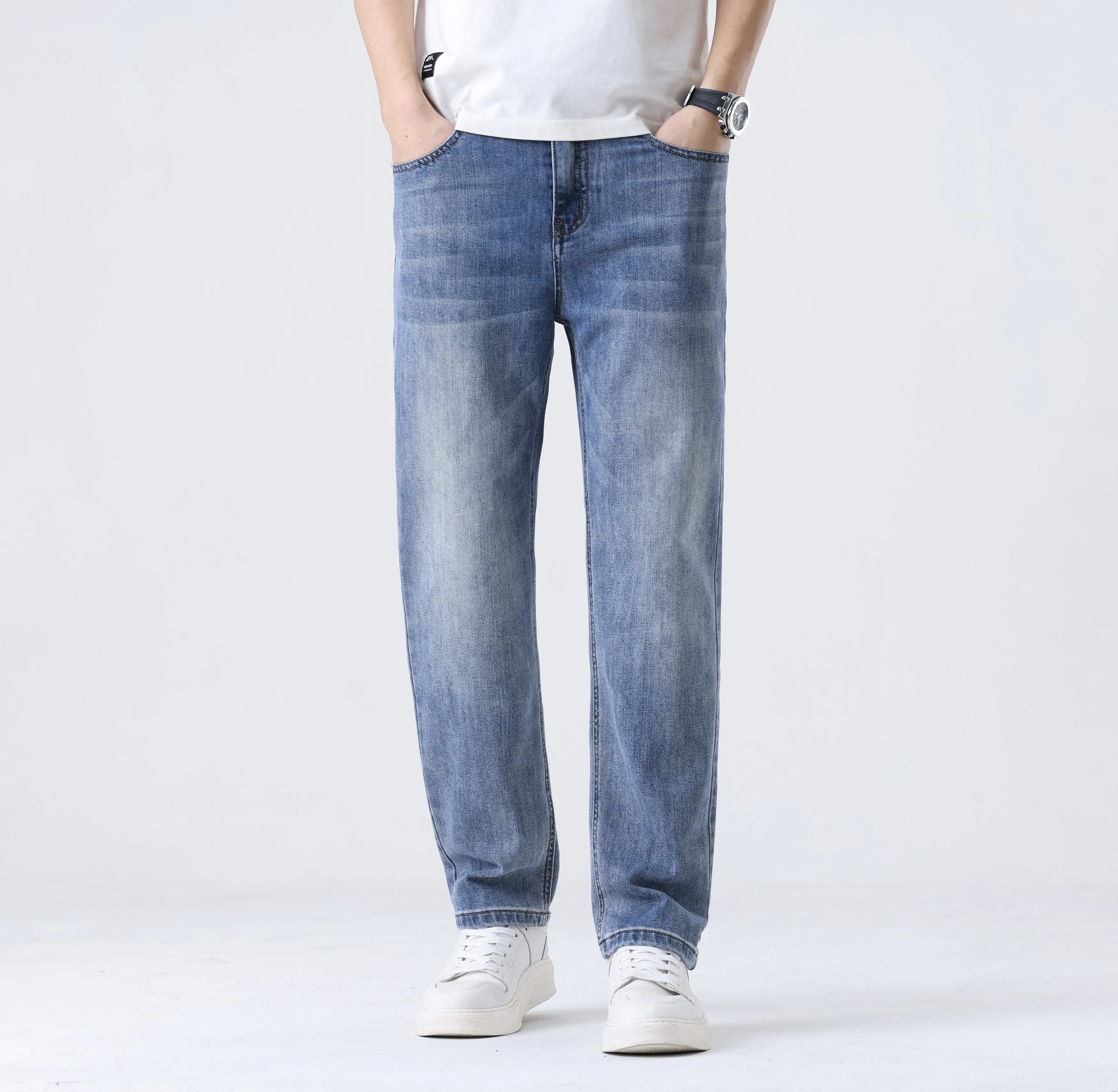 2025 New Loose Straight Leg Jeans for Men  Comfort Thin Stretch Cotton Blend Moisture-Wicking Casual Trousers for Daily Wear