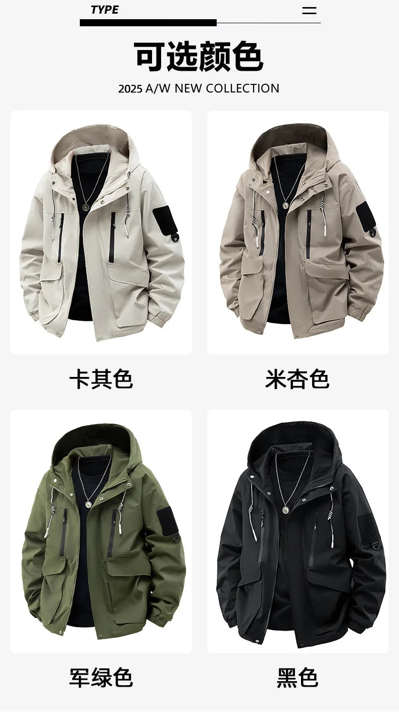 Jacket Mens Spring autumn New men jacket printing hooded Jackets casual coat Men's business coats Size M-4XL 5XL Hat detachable