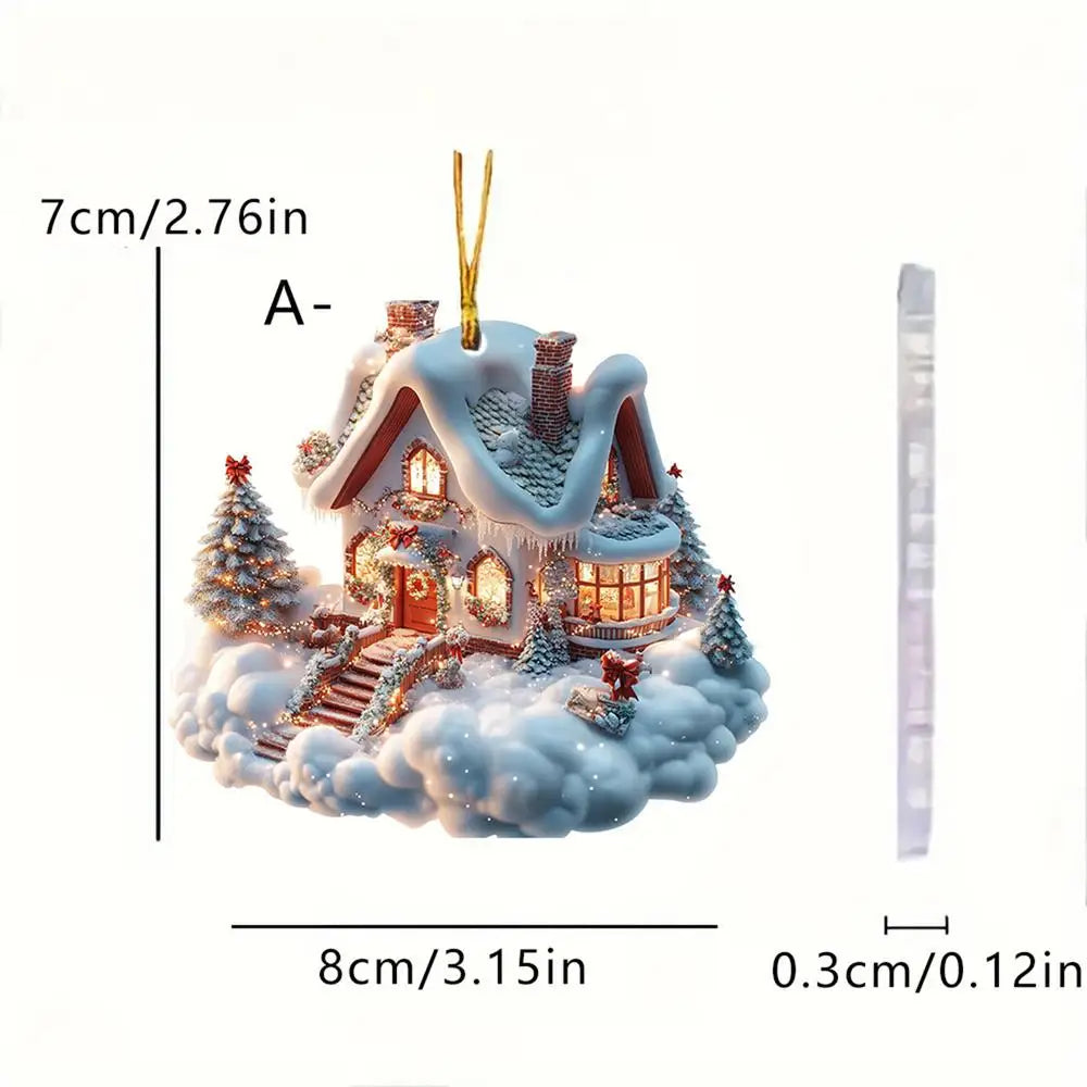 Christmas Small Village House Pendant Creative Winter Snow House Xmas Tree Hanging Ornament 2025New Year Gift Home holiday Decor
