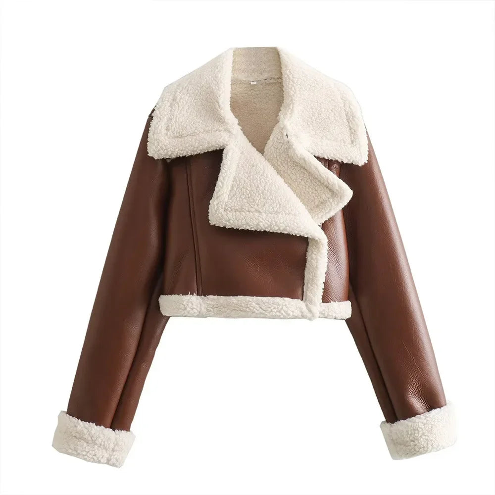 Winter Women Jacket Coats Faux Shearling Sheepskin Coat Retro Motorcycle Jacket Woman Jackets Outerwear Tops