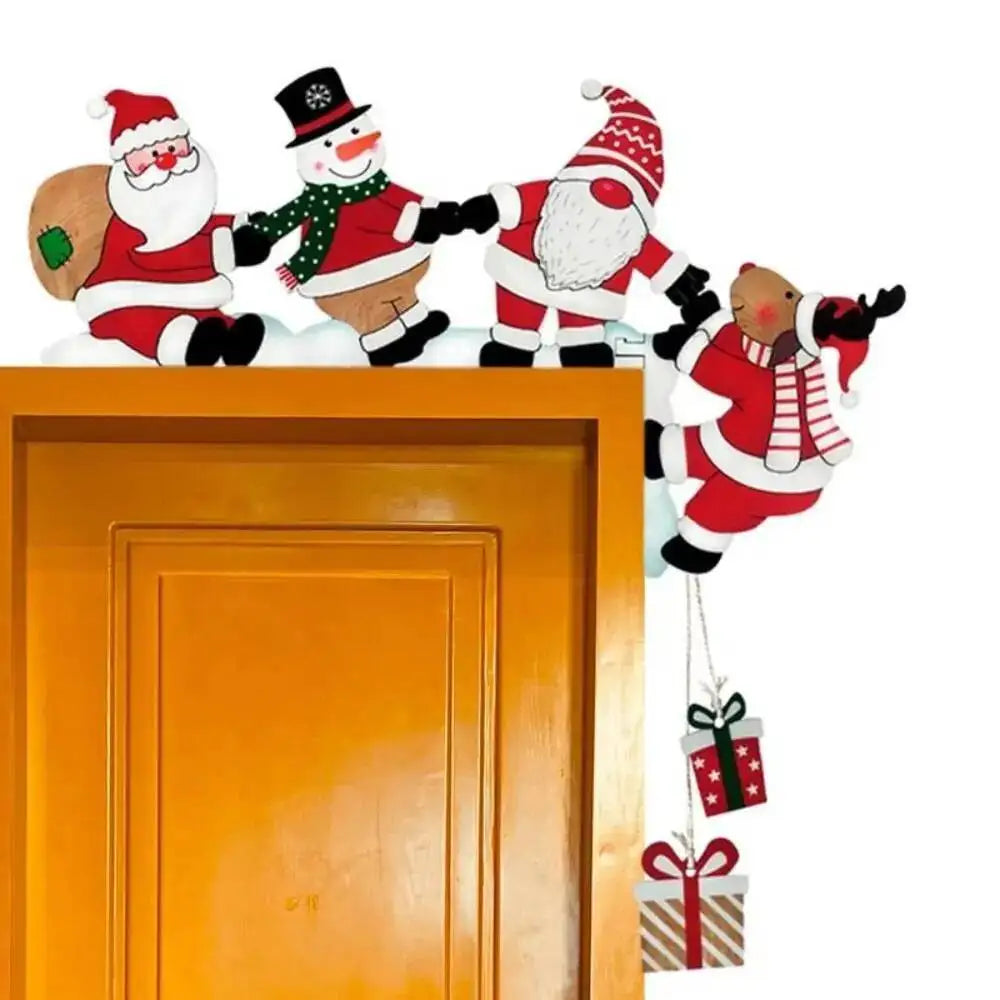Christmas Wooden Santa Door Corner Decor Snowman Reindeer Pendant Xmas Cartoon Door Frame Decor Party Christmas Ornament Gift