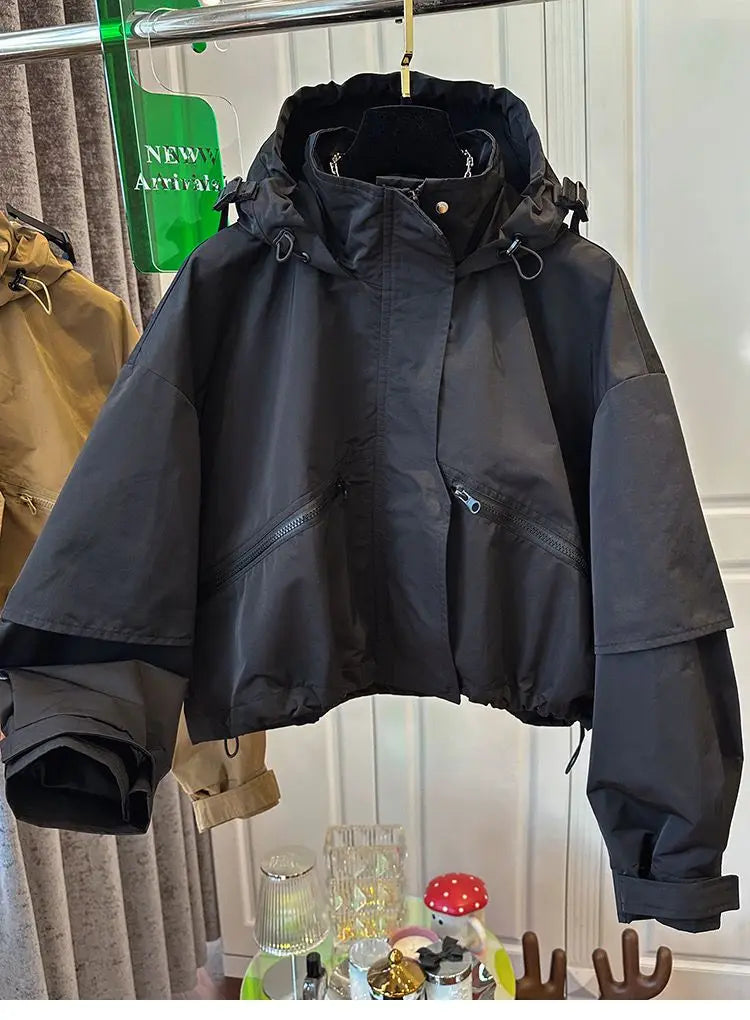 Solid Color Hooded Jacket For Women 2025 Winter New Fashion Windbreaker Short Jacket