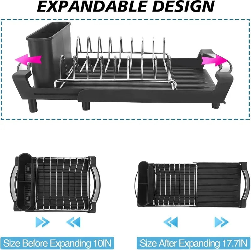 Kitchen Dish Storage Rack Retractable Dish Rack Kitchen Organizer Rack Countertop for Dishes and Chopsticks Drain Basket