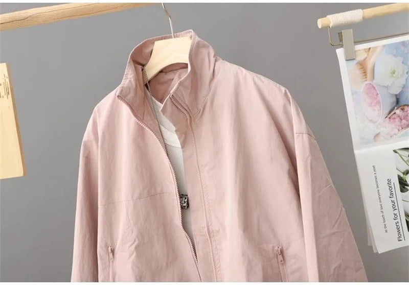 Women Short Jacket Spring Autumn New Casual Femme Windbreaker Stand Collar Tooling Jacket Basic Zipper Coat Tops Gabardina Mujer