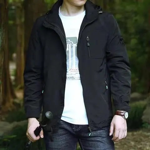 Mens Hooded Jacket 2025 New Lightweight Assault Windbreaker Large Size Thin Style Multi Pocket Casual Outdoor Spring Autumn Coat