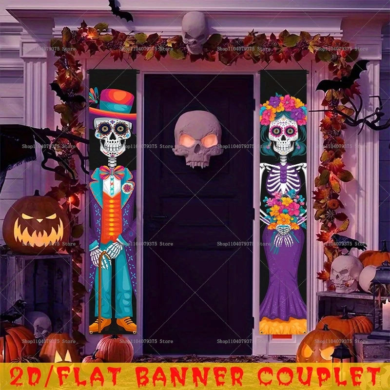 Halloween And Day Of The Dead Porch Banner Hanging Skull Home Room Festival Door Curtain Decoration Party Supplies