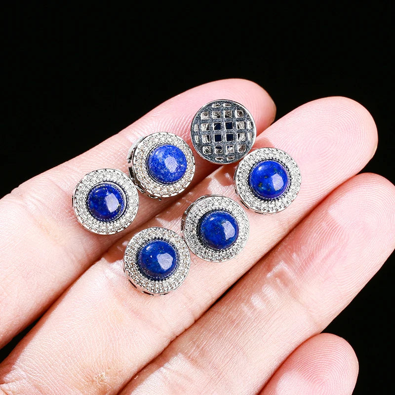 1 Pc Natural Stone Lapis Lazuli Round Cabochon Inlaid Magic Box Bead With Hole Pendant For Jewerly Making Diy Necklace Bracelet