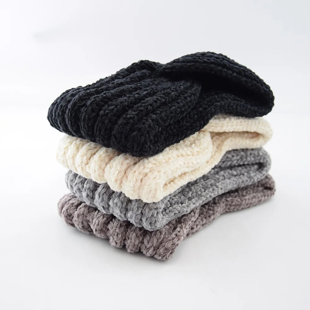 Windproof Going Out New Winter Solid Woolen Hairband Women'S Warm Wide Edge Cross Knitted Headband Hairband Accessories