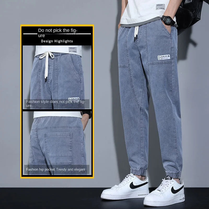 Men's Jeans Korean Fashion Loose Spring Autumn 2022 New Style Tied Leg Track Men's Casual Workwear Harem Streetwear Pants Men