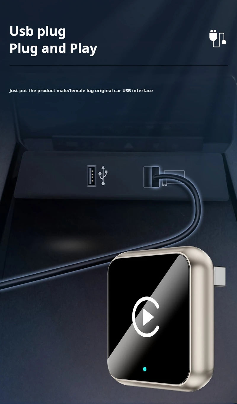 Plug-in Carplay Android Auto 2-in-1 Box Wireless CarPlay Smart Car Adapter Stable Connection for Most Vehicles+Play Blueto