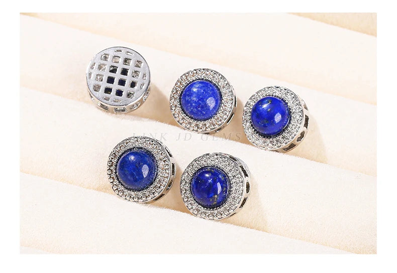 1 Pc Natural Stone Lapis Lazuli Round Cabochon Inlaid Magic Box Bead With Hole Pendant For Jewerly Making Diy Necklace Bracelet