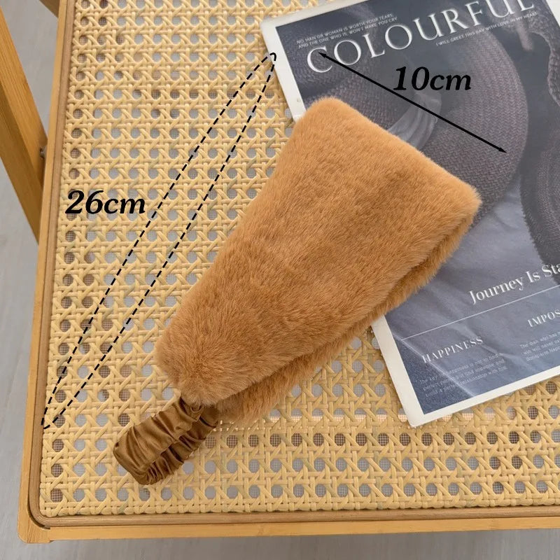 Winter Wide Headband Rabbit Fur Hairband Elastic Windproof Warm Ear Protection Women Hair Accessory for Cold Weather Styling