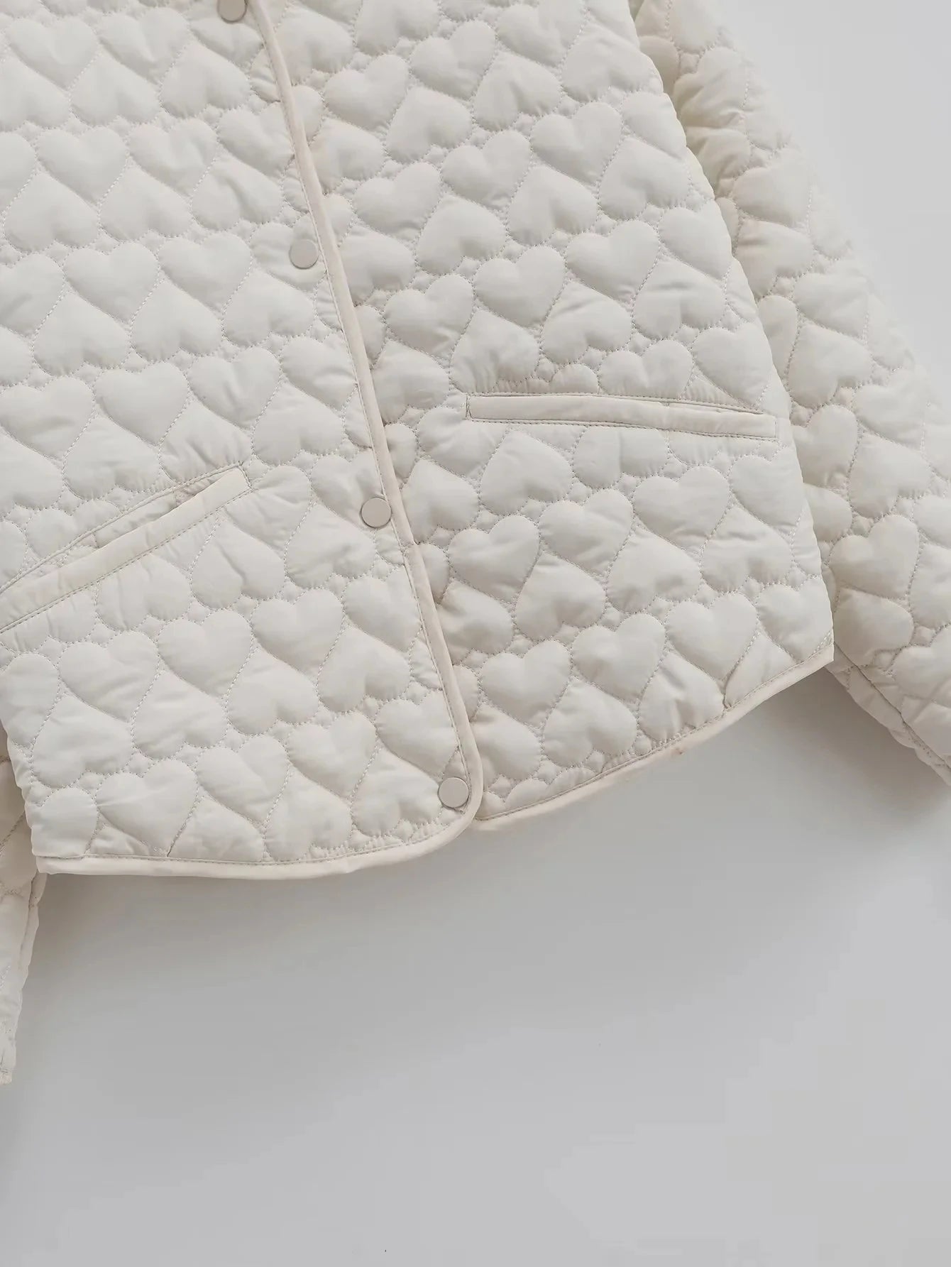 Women Heart Padded Jackets Autumn Winter Long Sleeve Round Neck Coats Solid Color Outerwear Female Warm Parkas Chic Streetwear