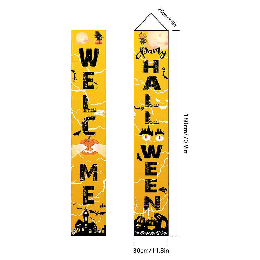 Halloween Couplet Horror Theme Festival Carnival Party Decoration Polyester Backdrops Pumpkin Skeleton Pattern Door Curtain