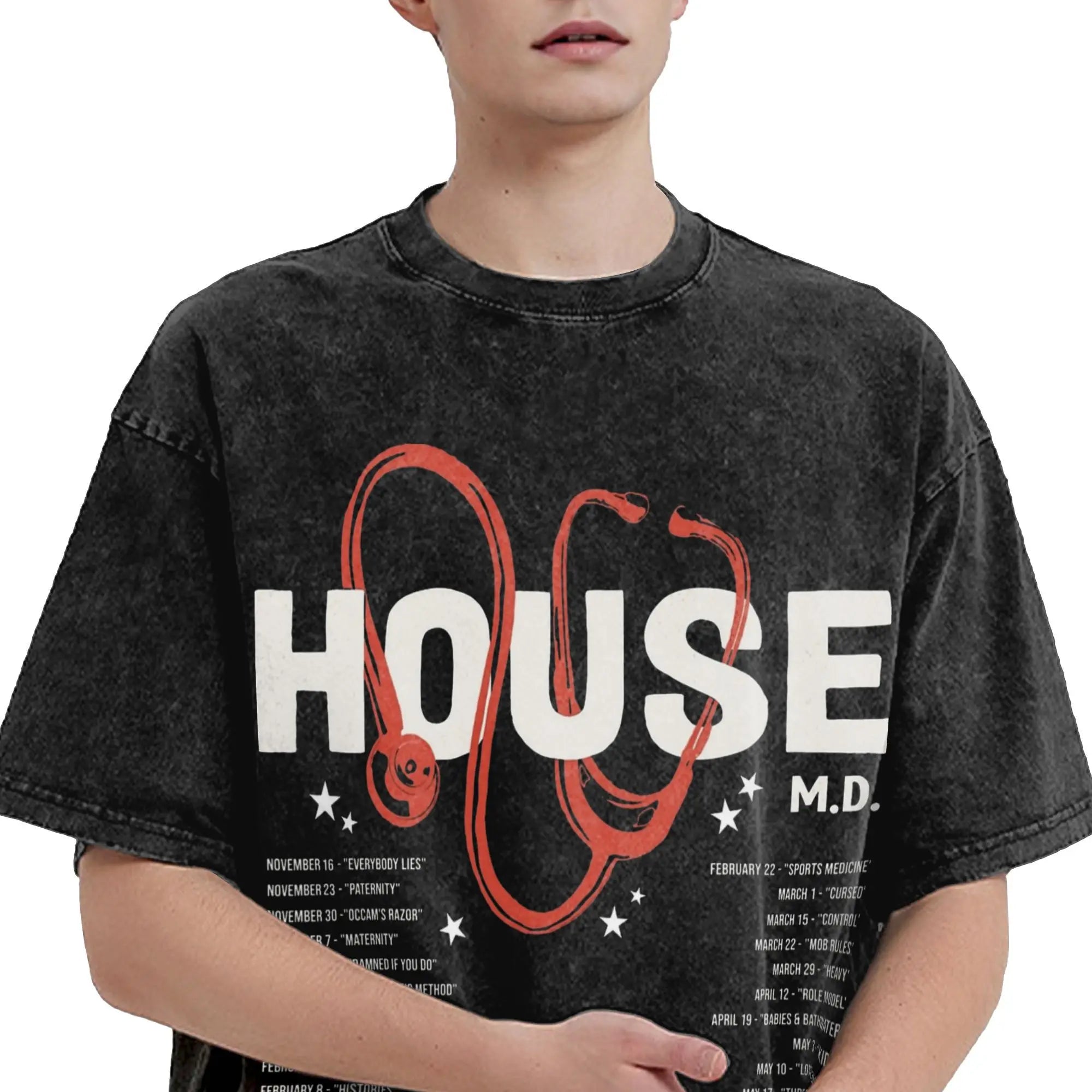 House MD Tour Washed T Shirts Streetwear Hip Hop Retro T-Shirts  Tees Tops for Men Women Short Sleeve High Street Summer