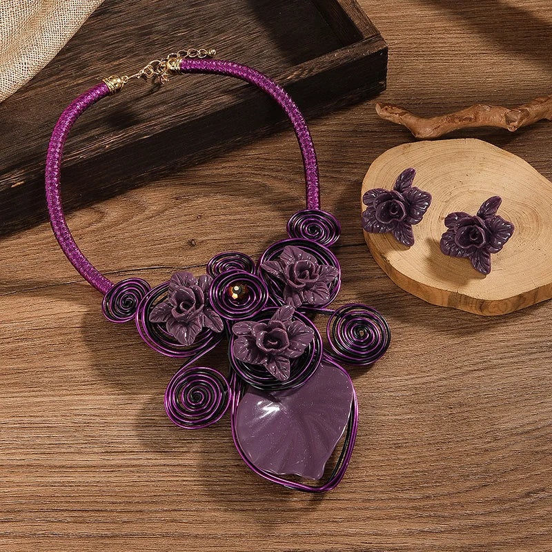 Exaggeration African Jewelry Sets Multi-color Leaves Necklace Earrings Nigerian Wedding Indian Jewelry Sets Jewellery Gifts