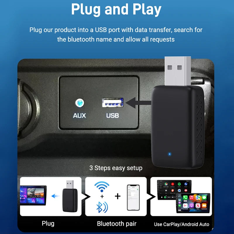 New Wired to Wireless CarPlay and Android Auto 2 in 1 Mini Adapter 5GHz WiFi5 for 99% Original Wired CarPlay/Auto Cars