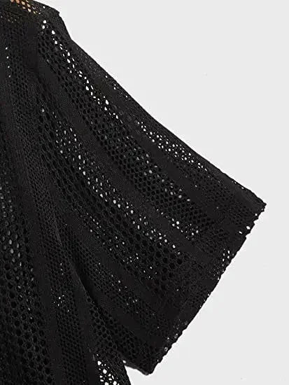 Mens Shirts Street Casual Buttons Knitted Short Sleeve Shirts Tops for Men