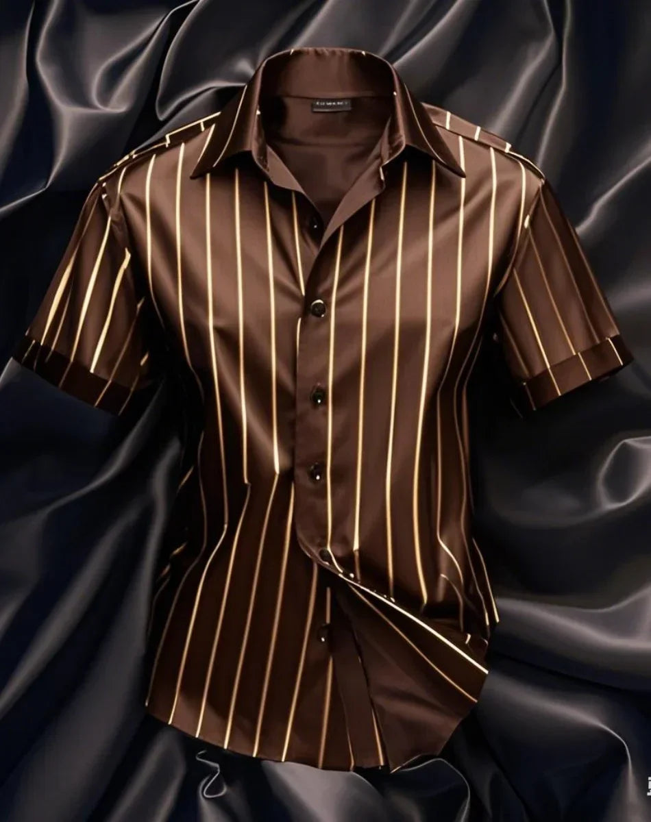 Men's fashion striped shirt, elegant casual comfortable breathable, short sleeves, lapel buttons, soft and comfortable material