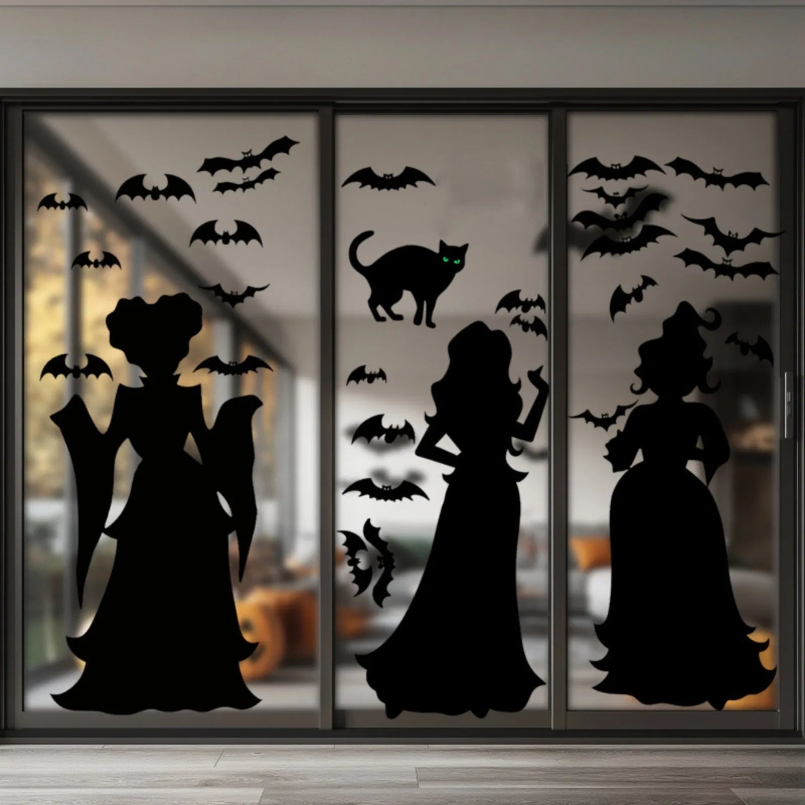 Halloween Dark Horror Atmosphere Decoration Wall Stickers Cartoon Witch Bat Home Living Room Glass Window Decoration