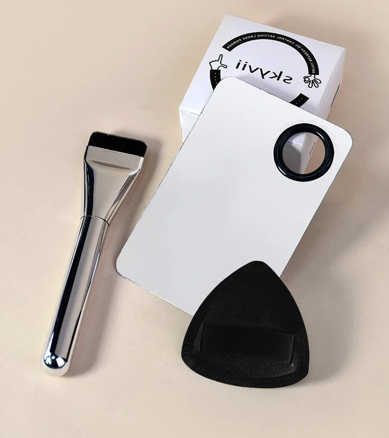 Ultra Thin Foundation Brush Makeup Mixing Palette with Spatula Flat Face Contour Brush Cosmetic Puff Blender Beauty Makeup Tools