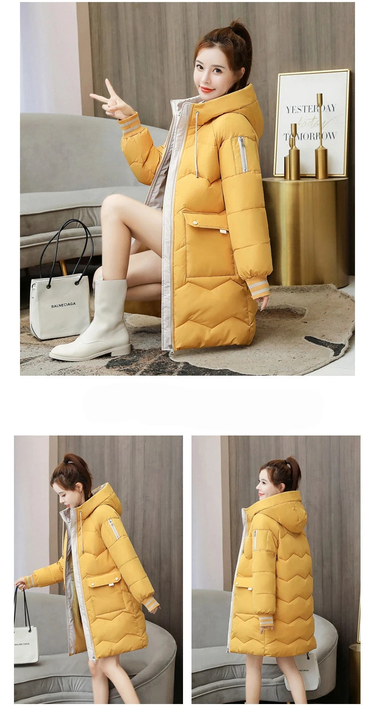 Winter Women Jacket Coats Long Parkas Female Down Cotton Hooded Overcoat Thick Warm Jackets Windproof Casual Student Coat