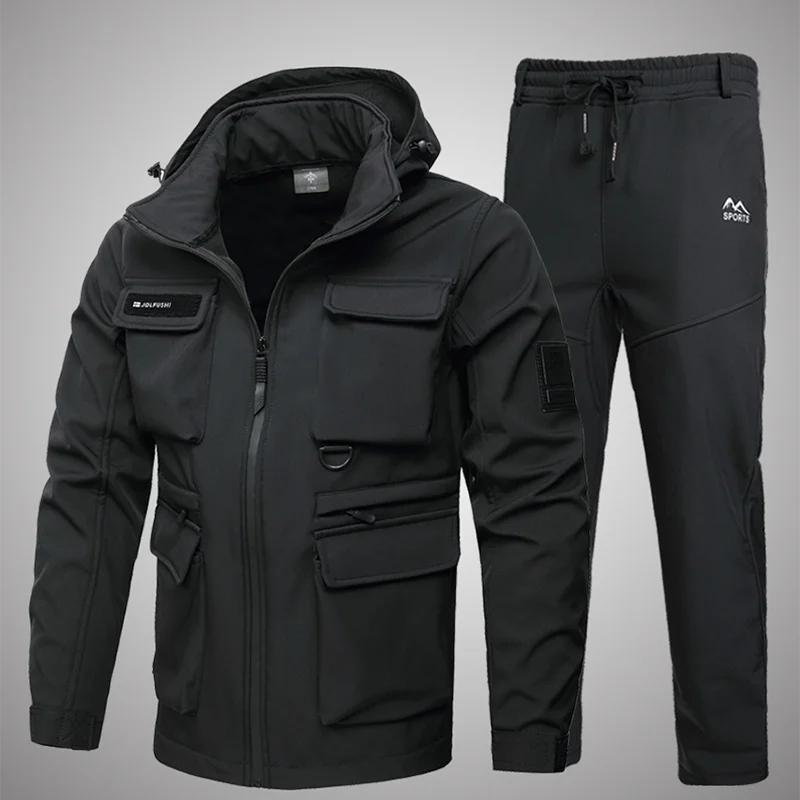 Hiking Jacket Uniform Wool Work Suit Winter Men's Waterproof Jacket Trousers Work Protective Clothing Warm Camouflage Outdoor