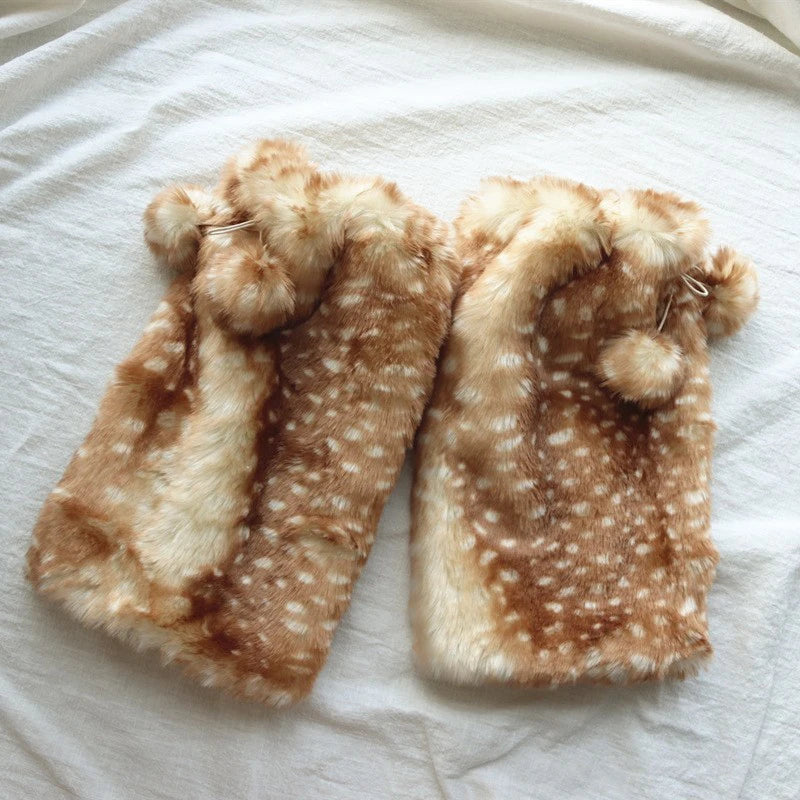 Winter Deer Hat Kawaii Lace Plush Reindeer Furry Boots Socks Cover Gothic Cap Leg Warmers Performance Costume Bomber Hats