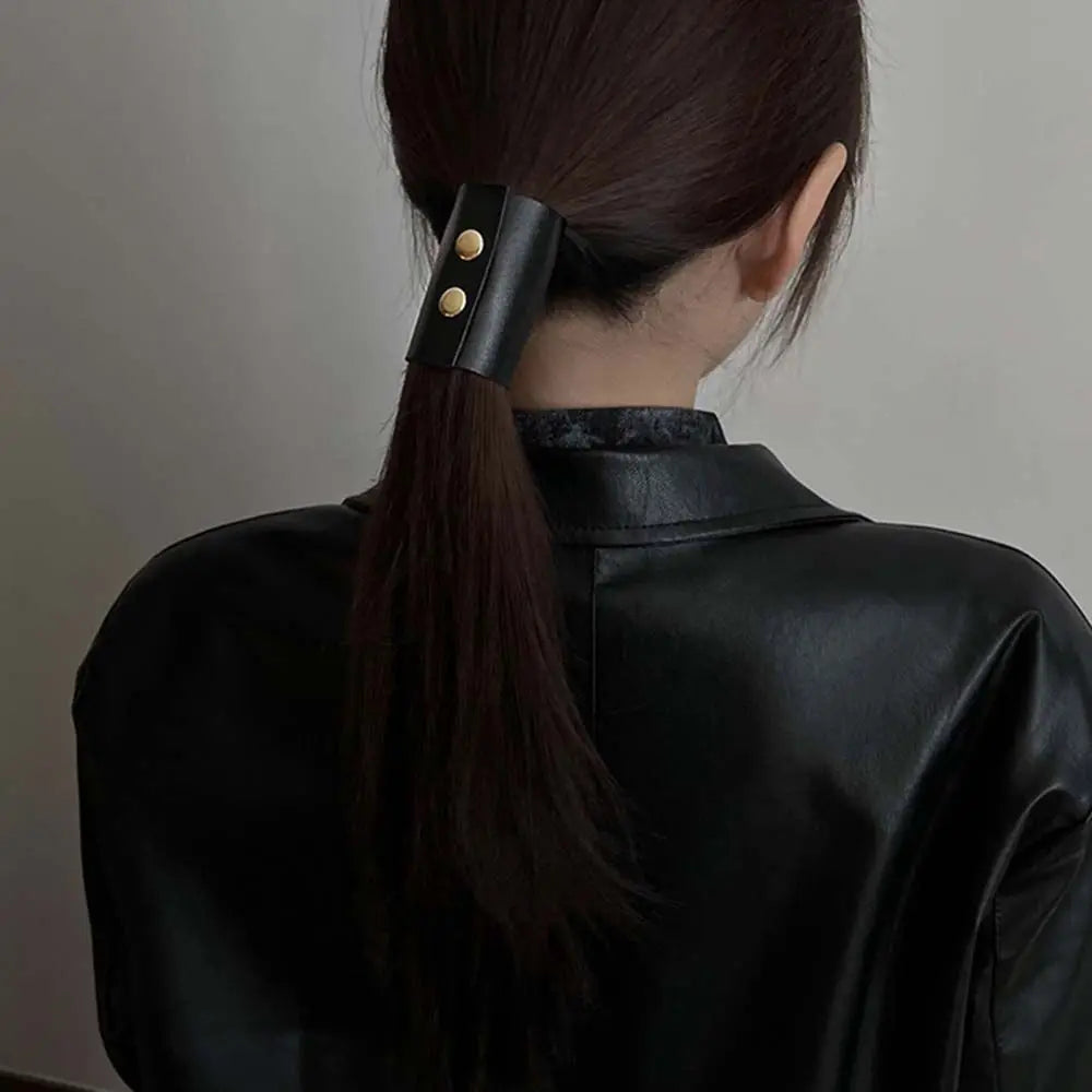 Accessories Girl's Headwear Hair Wrap Hairpins Korean Style Hair Cuff Ponytail Holder PU Leather Hair Band Women's hair clips