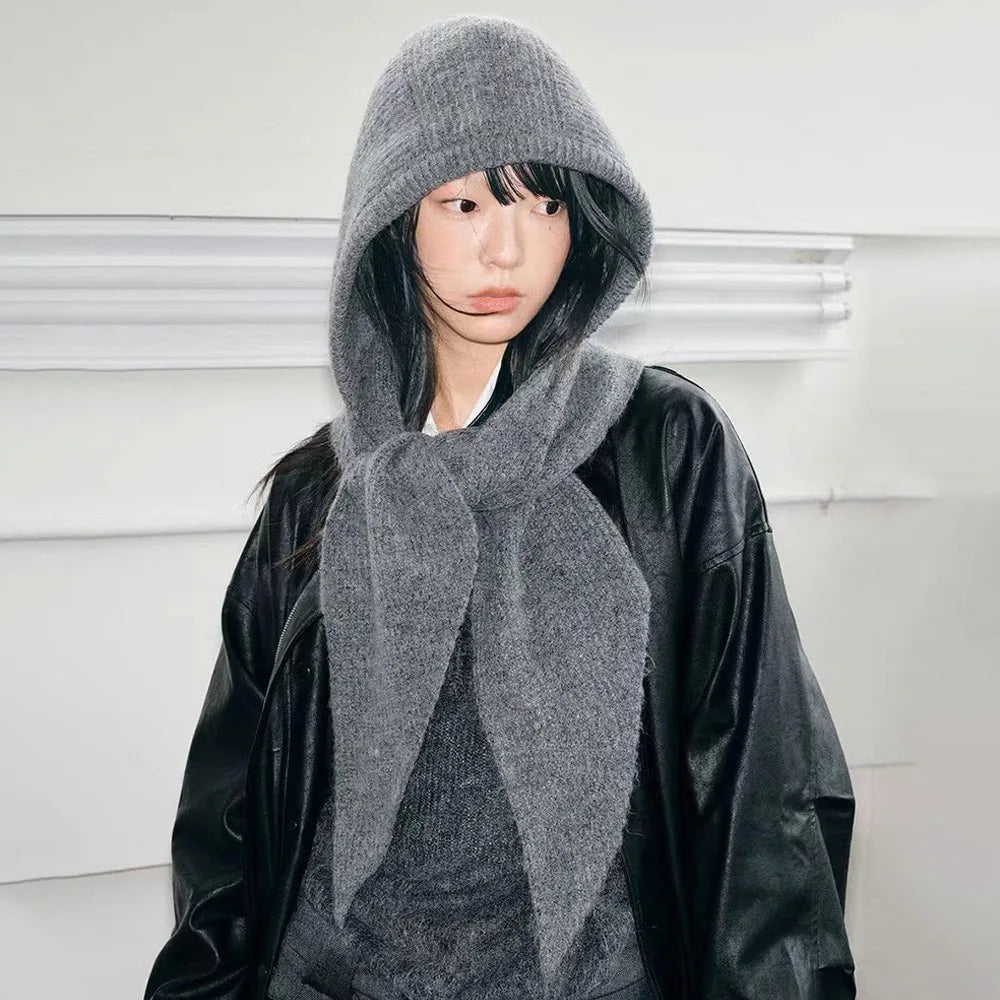 Knitted Winter Balaclava Thickened Hooded Hat Ear Protection Cap One-Piece Winter Accessories Neck Protection Scarf Y2K Style