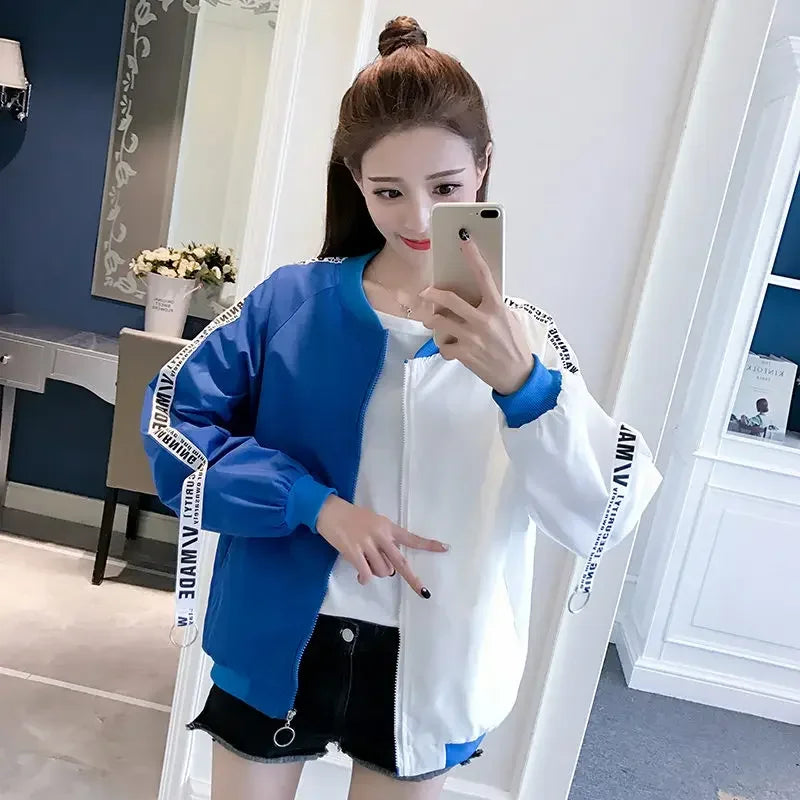 Short Jackets Women New Summer Basic Fashion Thin Color Collision Long Sleeve Windbreaker Outwear Bomber Female Baseball Coat