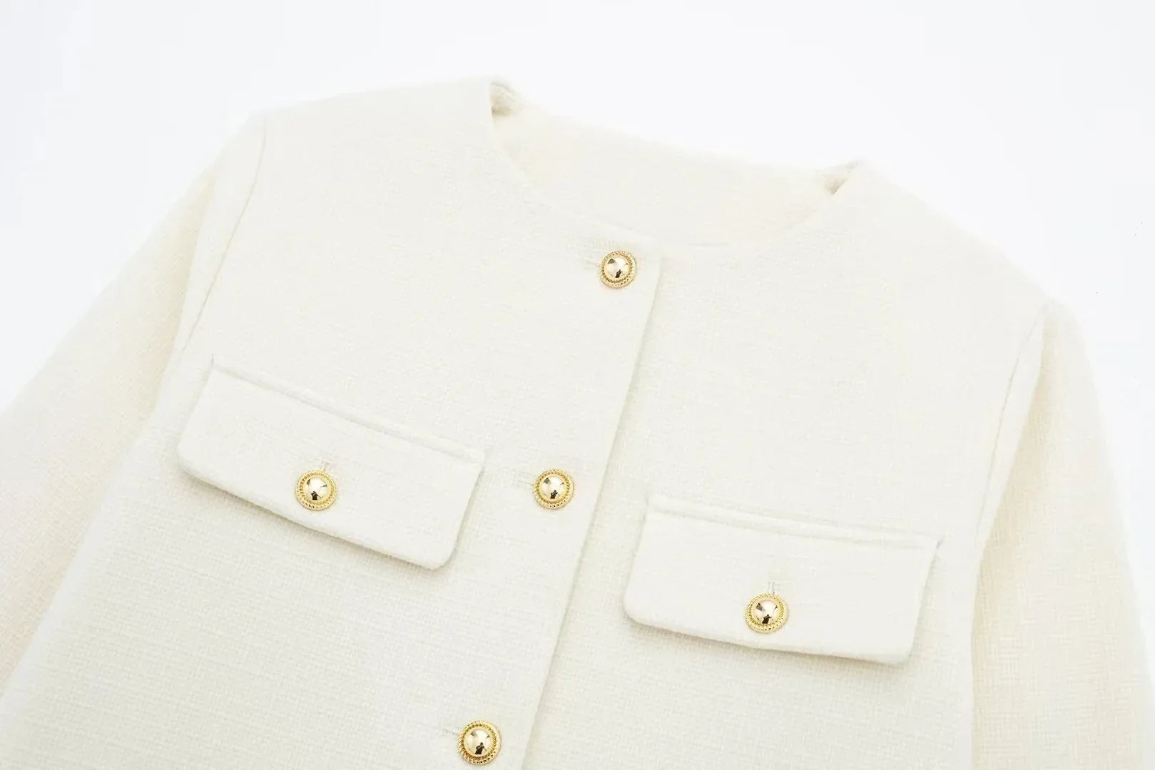 Women Elegant Cropped Jacket 2025 Women's Fashion Jacket O-Neck Long Sleeved Flip Pocket Coat Female Casual Outwear Tops