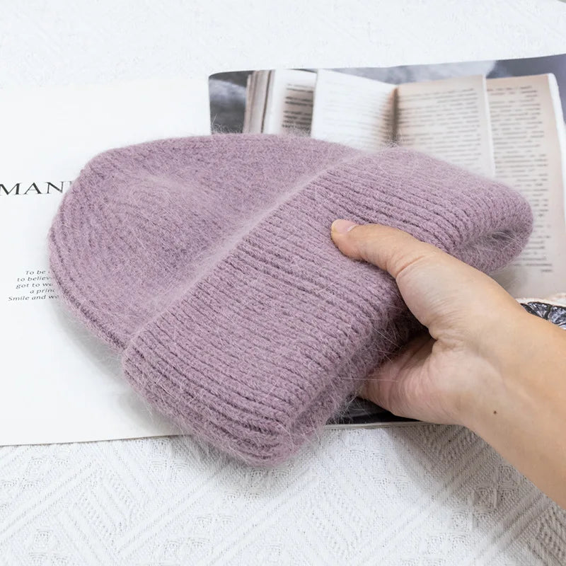 Winter Hats For Women Rabbit Fur Knitted Beanies Curled Thickened Keep Warm Bonnet Baggy Cap Female Soft Beanie Ski Cap