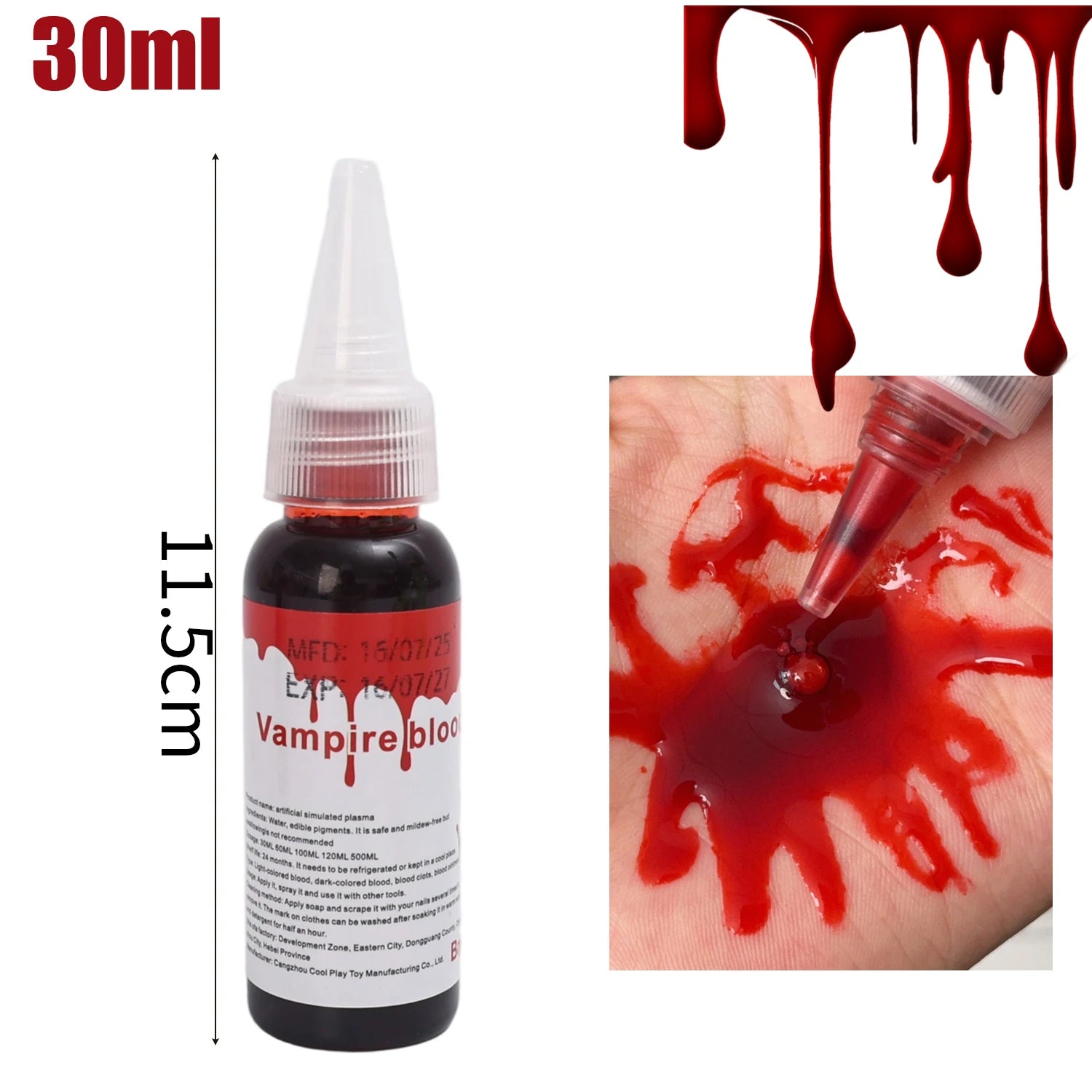 Halloween Fake Makeup Blood DIY Cosplay Prank Emulation Props Person Plasma Horror Festival Party Decorations 30/60/100/200ML
