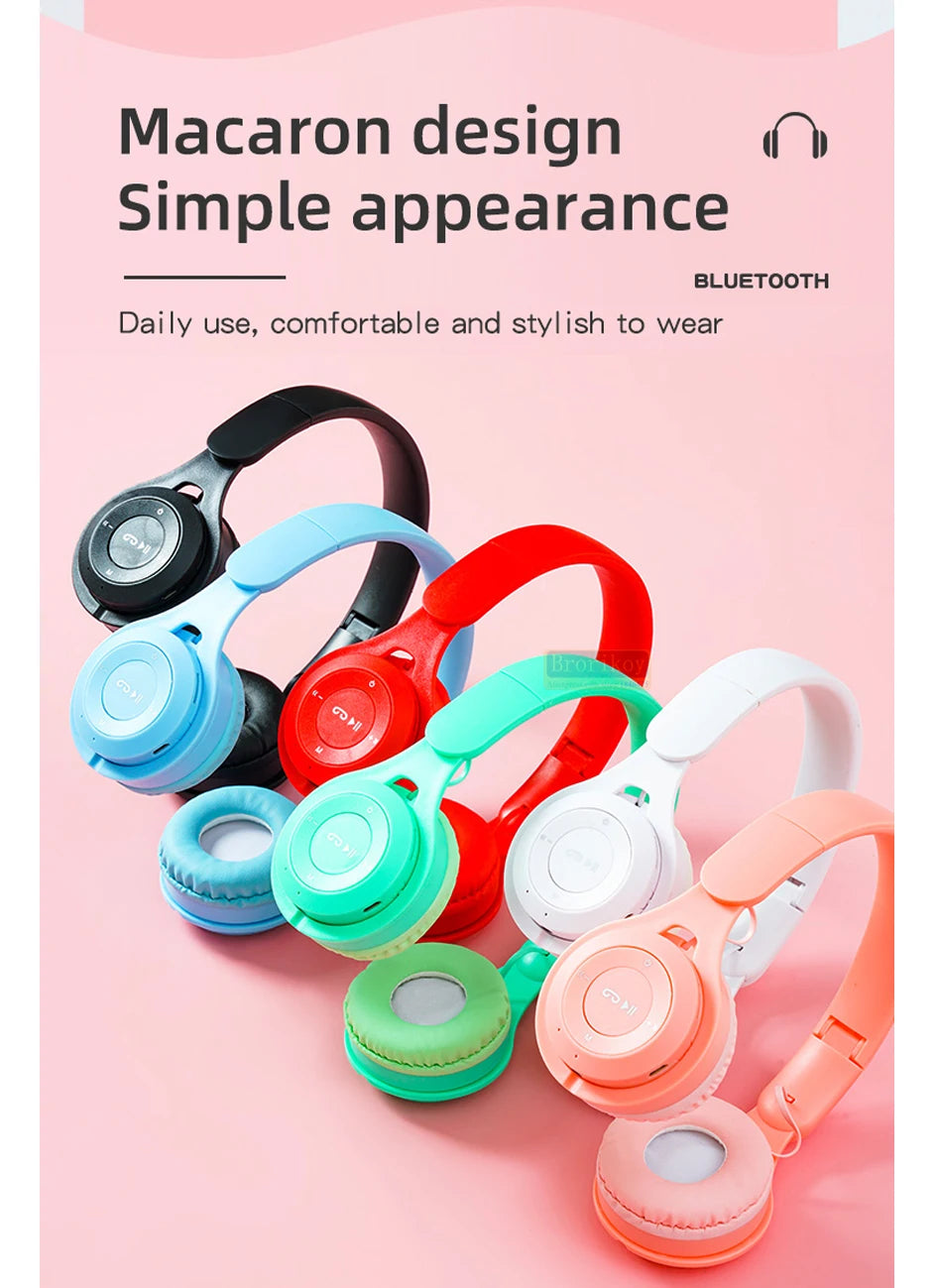 Headphones Kids Wireless Bluetooth Earphones Stereo Foldable Helmets Gaming Headsets Over-ear Headphones for Android ios Music