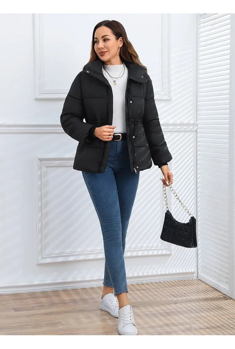 Women's Winter Tops Jacket Cotton Coat Waist Drawstring Hooded Large Size Warm Thickened Vintage Leisure Designed Soft Versatile