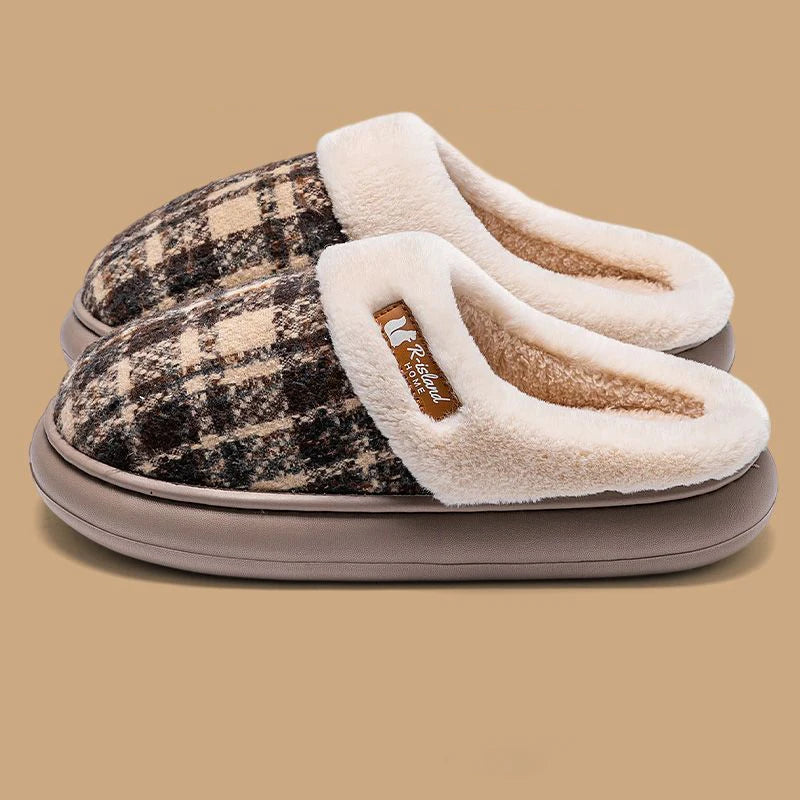 Winter Warm Slippers men for Women  grid House Non Slip Soft Shoes Comfort Flat Heel Home Indoor Bedroom Plush Slippers