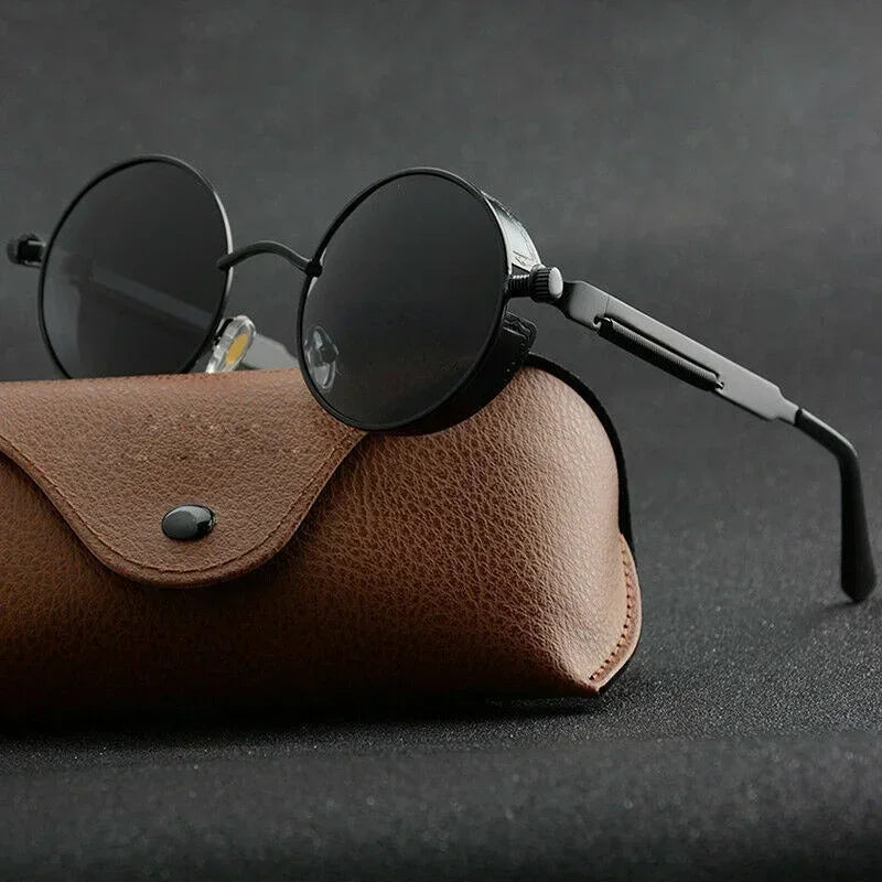 Classic Steampunk Sunglasses for Men and Women Retro Round Metal Frame Sunglasses