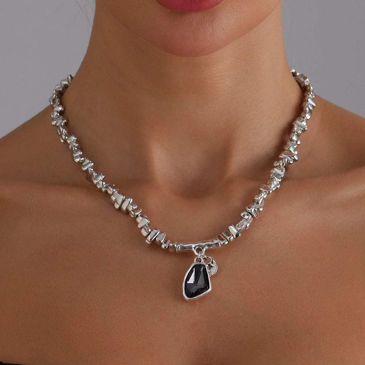 Faceted Pendant Set Necklace & Bracelet Sparkling Metal Jewelry Elegant Cut Crystal Gift for Women Luxe