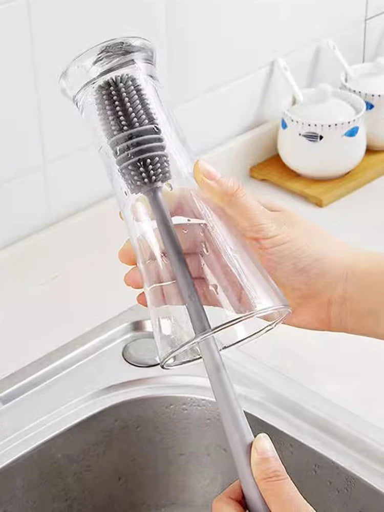 Silicone Milk Bottle Brush Cup Scrubber Glass Cleaner Long Handle Drink Bottle Clean Brush Kitchen Cleaning Tool